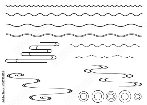 シンプルな飾り罫線・ラインのイラストセット（波線、波模様）