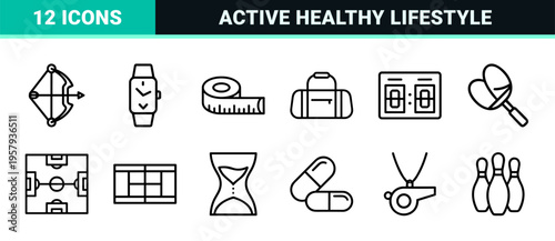 Professional Gym and Fitness Equipment Mega Set featuring Minimalist Monoline Geometric Line Art for Commercial Sports Health Platforms