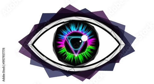 Abstract Eye Vision with Neon Colors and Geometric Shapes