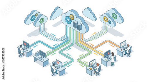 Isometric Healthcare Cloud Computing Platform with Medical Staff Using SaaS Technology for Patient Data Management and Hospital Digital Transformation