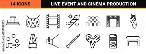 Entertainment and Performing Arts Minimalist Geometric Line Art Set for Digital Interface and Media Production Metadata Utility.