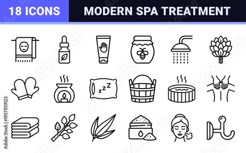 Professional Sauna and Wellness Center Linear Icon Set featuring Minimalist Monoline Geometric Line Art for Spa and Health Graphics.