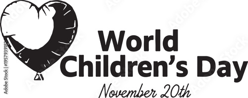 A black and white graphic illustration celebrating world children's day on november twentieth date