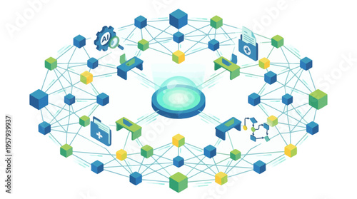 Isometric Healthcare SaaS Platform Network Medical Data Cloud Technology System Hospital Software Infrastructure Digital Health Ecosystem