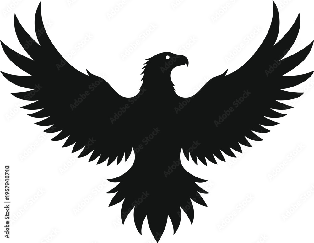 Fototapeta premium Black silhouette of a majestic eagle with spread wings