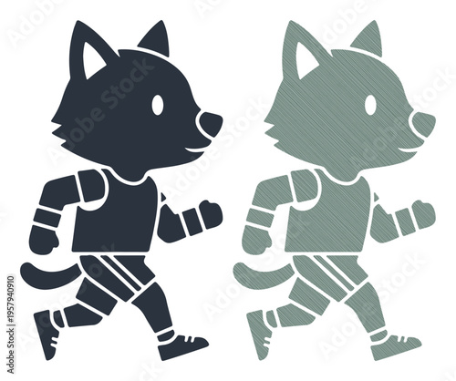 Playful cartoon wolf character in athletic wear running energetically