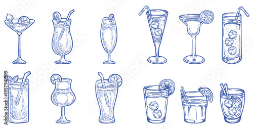 Cocktail drinks hand drawn sketch collection