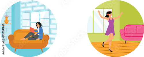 Contrast of relaxation and energetic indoor activities in a cozy home setting