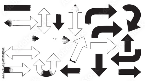 A versatile collection of black and white arrow graphics and directional symbols, perfect for guiding users and enhancing visual communication in various design applications