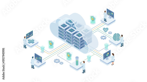 Isometric Healthcare Cloud Computing Platform with Medical Data Analytics, AI Diagnostics, and Secure Patient Information Management System