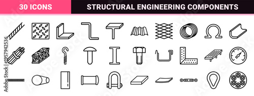 Industrial Steel Construction Materials Minimalist Outline Geometric Metal Profiles Engineering Resource Documentation