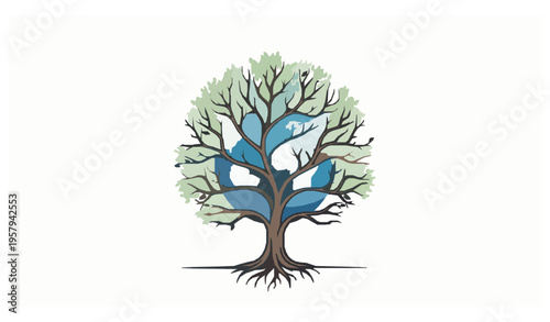 Globe growing on tree branch environmental vector illustration concept