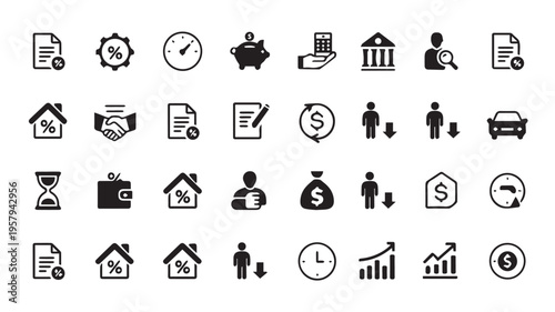 A Set of 30 Minimalist Line Art Icons for Financial and Business Concepts