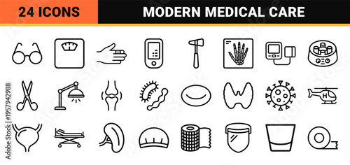 Comprehensive Medical and Healthcare Diagnostics Visual System with Minimalist Monoline Aesthetic and Geometric Precision