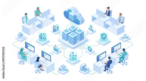 Isometric Healthcare Cloud Computing Platform with Medical Professionals Using SaaS Technology for Digital Health Data Management and Hospital Network Security
