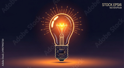 Glowing light bulb with radiant orange light on dark background symbolizing inspiration and innovation