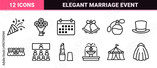 Minimalist Wedding and Matrimony Line Art for Luxury Event Planning and Elegant Marriage Branding in a Technical Monoline Aesthetic