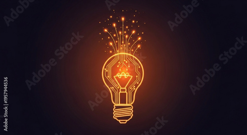 Glowing orange lightbulb with sparks on dark background symbolizing creativity and innovation ideas
