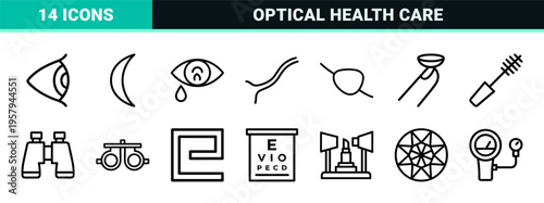 Minimalist monoline eye anatomy and optometry outline symbols for professional medical vision health and ophthalmology clinic branding