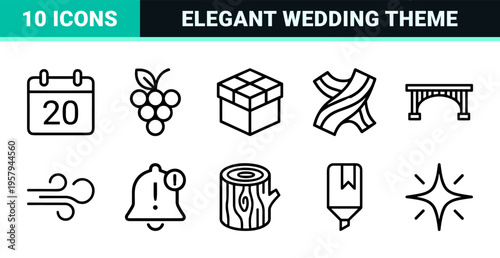 Love and Romance Minimalist Geometric Line Art Symbols for Wedding Invitation Branding and Social Media Content Design with Ultra Thin Strokes