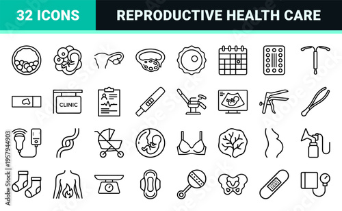 Women's Reproductive Health and Gynecology Minimalist Monoline Icons for Obstetrics Fertility Medical Care and Maternal Wellness