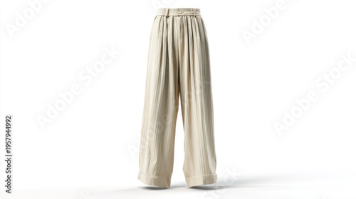 Elegant beige wide leg pants on a white backdrop for fashion design