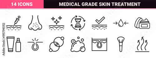 Clinical Dermatology and Medical Skincare Outline Symbols for Professional Beauty Branding and Cosmetic Packaging Design.