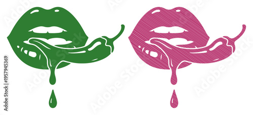 Juicy lips with chili peppers, symbolizing spicy flavor and desire