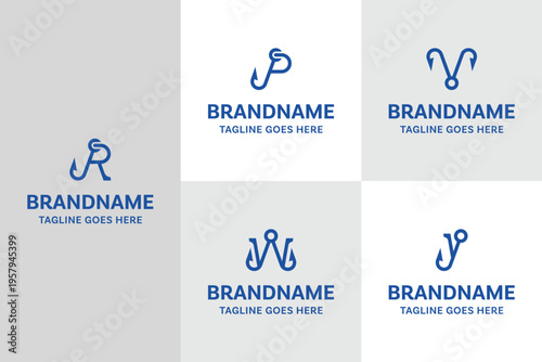 фотографія Letter R P V W Y Angler Hook Logo, a sharp fishing inspired mark symbolizing pre