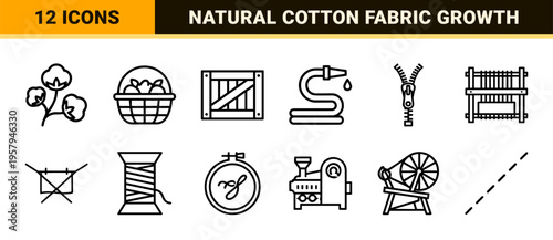 Sustainable Organic Cotton and Textile Production Minimalist Monoline Geometric Line Art for Eco-friendly Fabric Branding