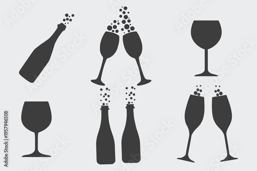 glass, mug, drink, beverage, wine silhouette set illustration. alcohol drink bar and beverage theme vector