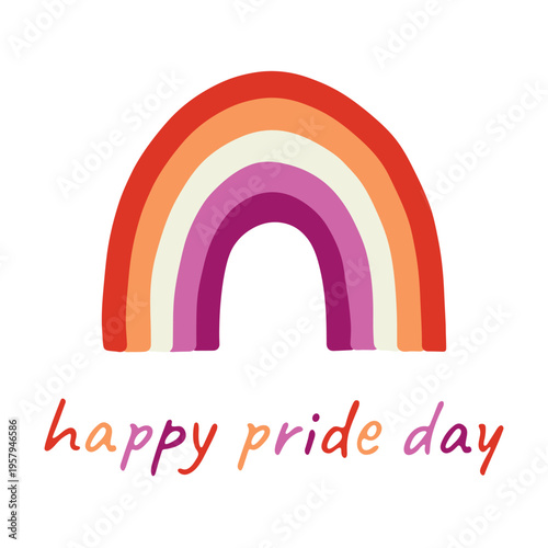 Colorful rainbow shape Lesbian pride flag Happy pride day LGBTQIA community Pride Month Vector hand drawn doodle for posters, stickers, logo, cards