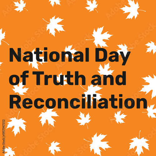 Abstract seamless pattern of flying falling white maple leaves. Orange background. National Day of Truth and Reconciliation