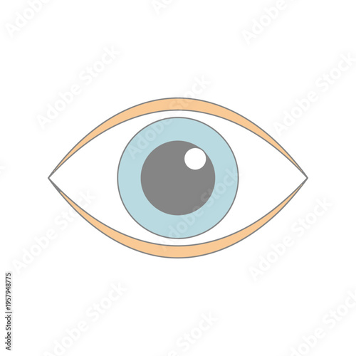 Stylized Eye Icon with Blue Iris and Orange Eyelids on White Background