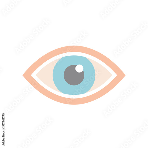 Stylized Eye Icon with Blue Iris and Peach Eyelid, Minimalist Design