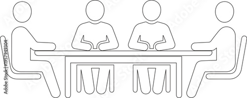 Linear Team Discussion Scene with Four People Seated at Conference Table