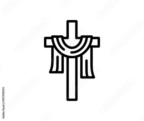 A minimalist vector graphic illustration of a ceremonial torii gate in a simple black line art style