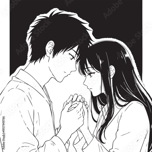 Vector illustration of a romantic couple holding hands