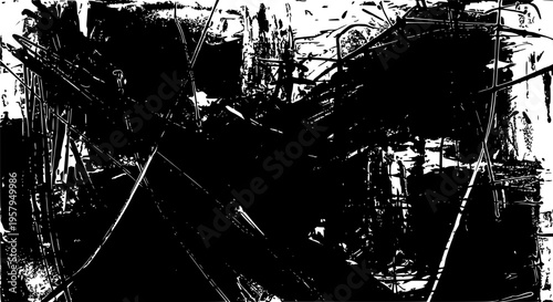 Brushstroke chaotic abstract with black and white grunge textured background featuring artistic, expressionist, modern with contemporary and art