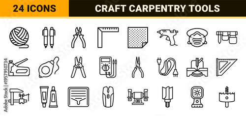 Minimalist monoline diy and carpentry hand tools geometric outline design for crafting and home repair projects