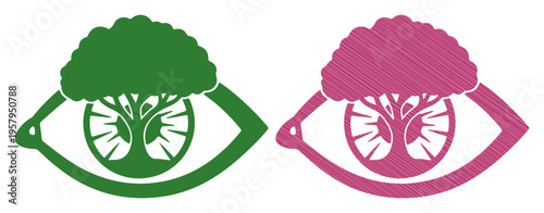 Symbolic representation of vision and nature, combining eye and tree motifs in vibrant colors.