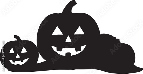 A black silhouette graphic featuring two jack-o'-lanterns for a spooky halloween celebration