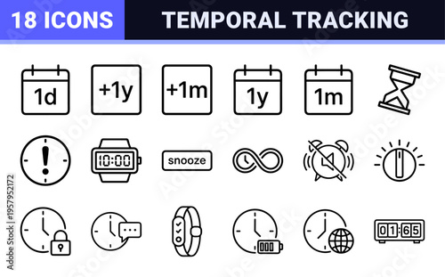 Time Management and Scheduling Interface Elements featuring Minimalist Monoline Geometric Outlines for Professional Productivity Apps