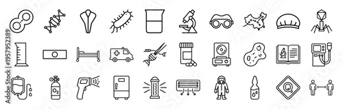 Microbiology and Virology Outline Grid: Minimalist Geometric Symbols for Medical Research, Laboratory Science, and Cellular Healthcare Design.
