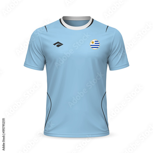 3d realistic home soccer jersey Uruguay national team, shirt template
