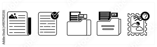 A set of 5 mix icons as news, approved document, folder