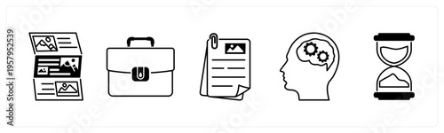 A set of 5 mix icons as article, portfolio, document