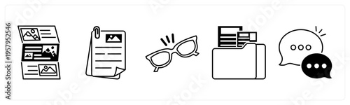 A set of 5 mix icons as article, document, sandglass