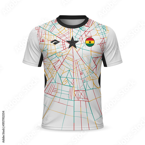 3d realistic home soccer jersey Ghana national team, shirt template