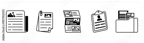 A set of 5 mix icons as news, document, article